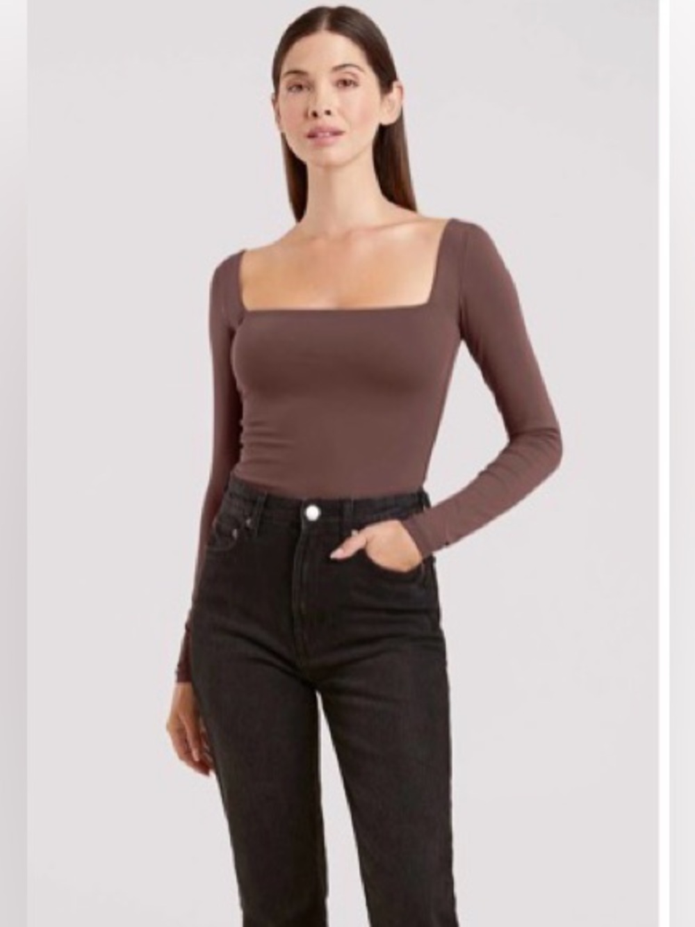 Nuuds Long Sleeve Wide Square Neck Bodysuit - Size M - NEW IN BAG